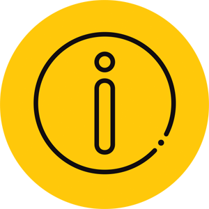 Simple black information icon on a yellow background, representing additional details or resources.